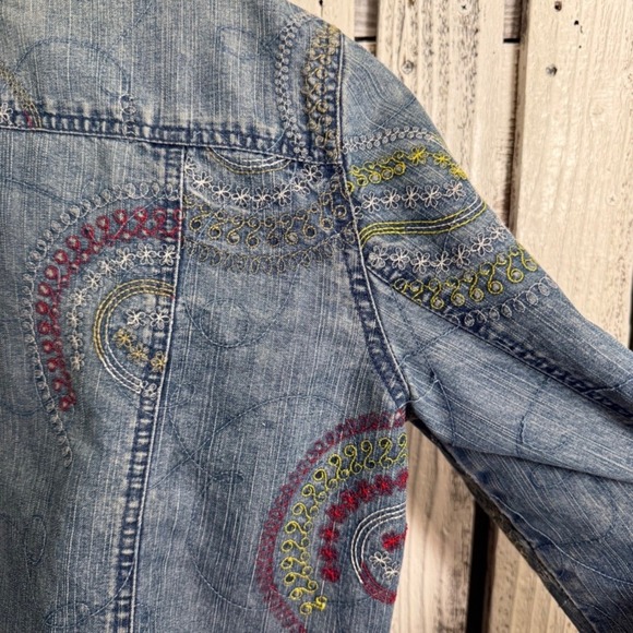VTG Hearts of Palm Embroidered Denim Jacket Blue Paisley Size 14 L/XL Boho Artsy - Picture 8 of 11